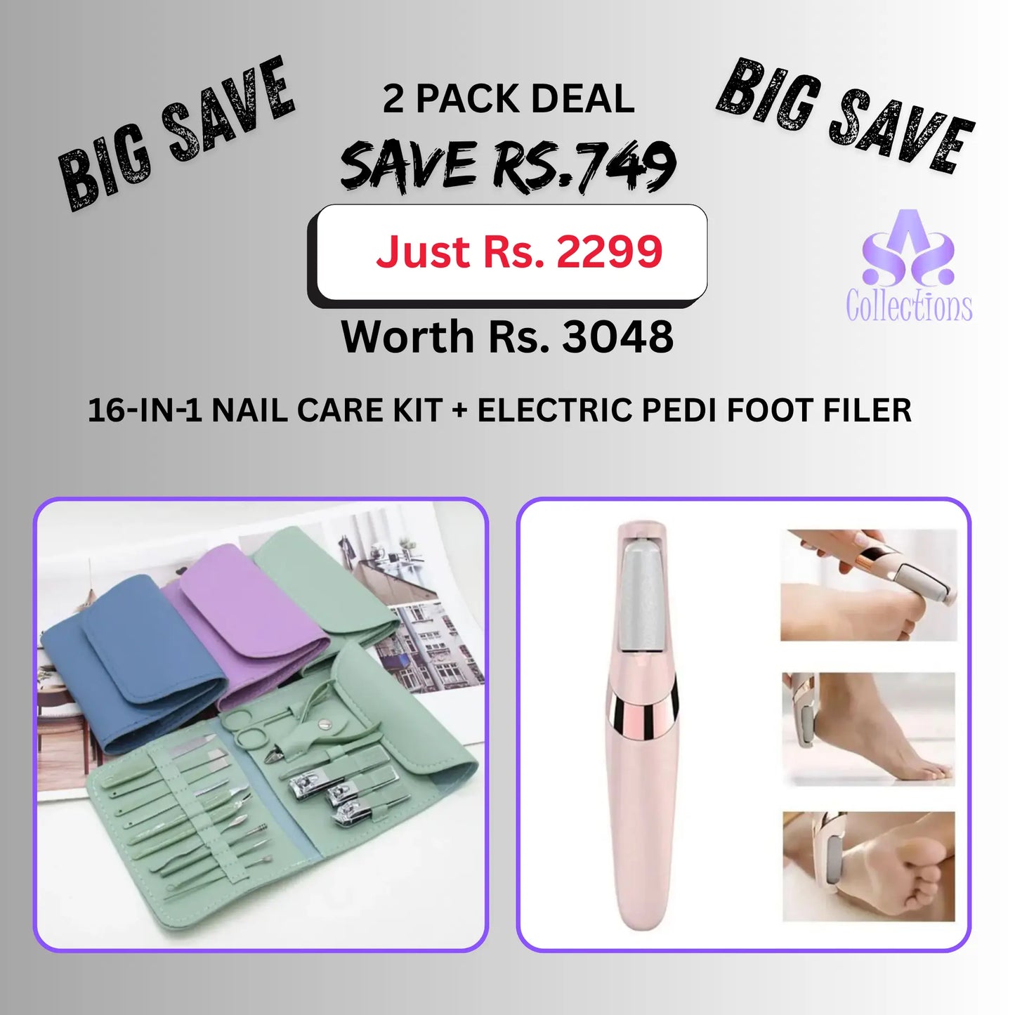 16-in-1 Nail Care Kit + Electric Pedi Foot Filer