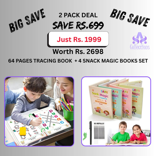 64 Pages Tracing Book  + 4 Snack Magic Books Set