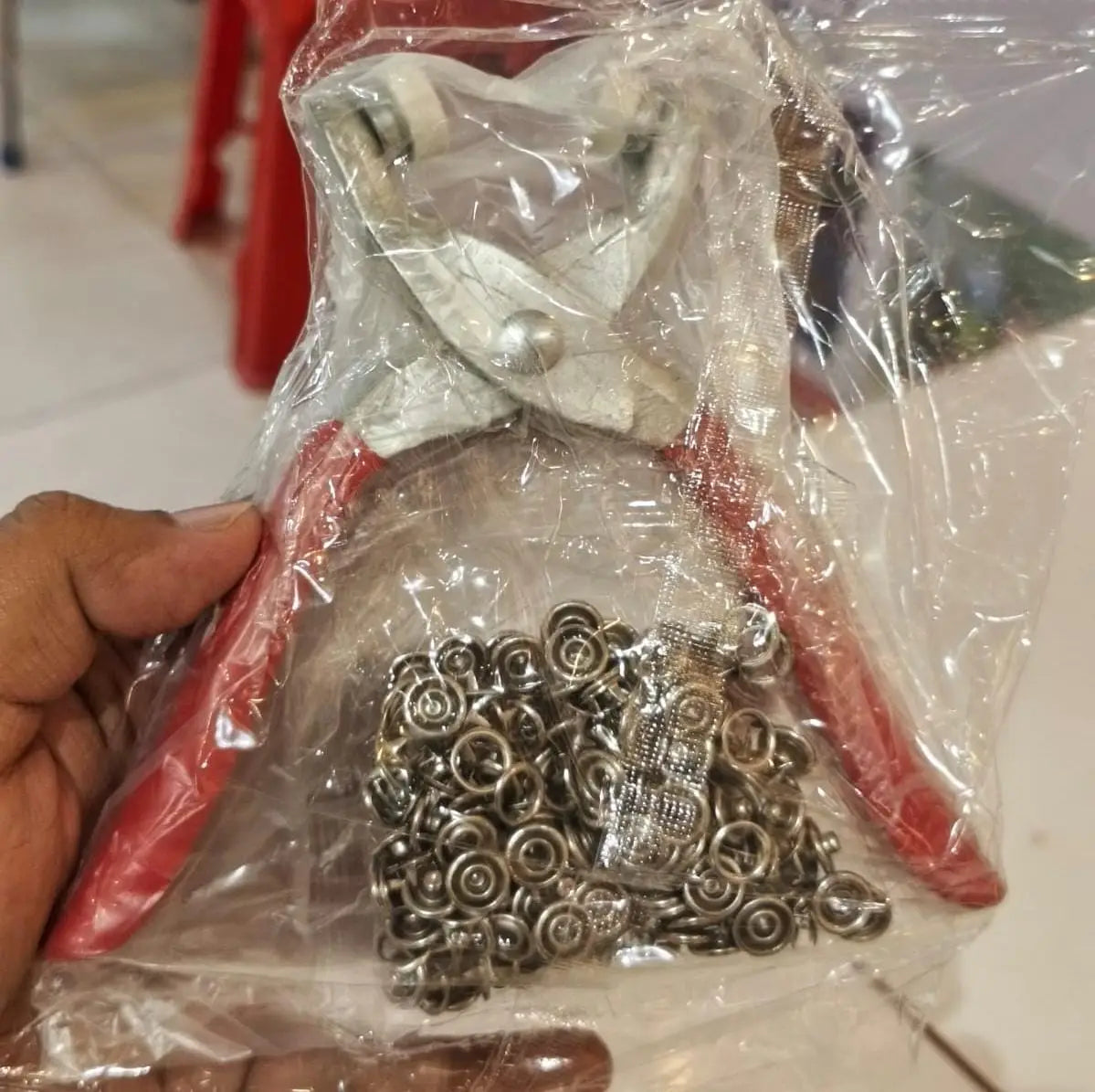 Hand Press Grommet Eyelet Plier Set | Hole Punch Kit with 50 Metal Eyelets