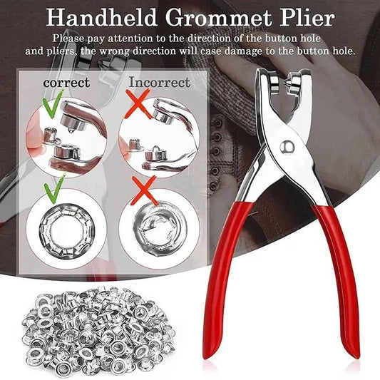 Hand Press Grommet Eyelet Plier Set | Hole Punch Kit with 50 Metal Eyelets