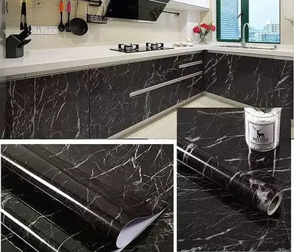 Self-Adhesive Kitchen Marble Sheet – Waterproof & Heat Resistant Wall Sticker for Kitchen, Bathroom & Living Room | Anti-Oil Black Marble Wallpaper (60 × 200 cm)