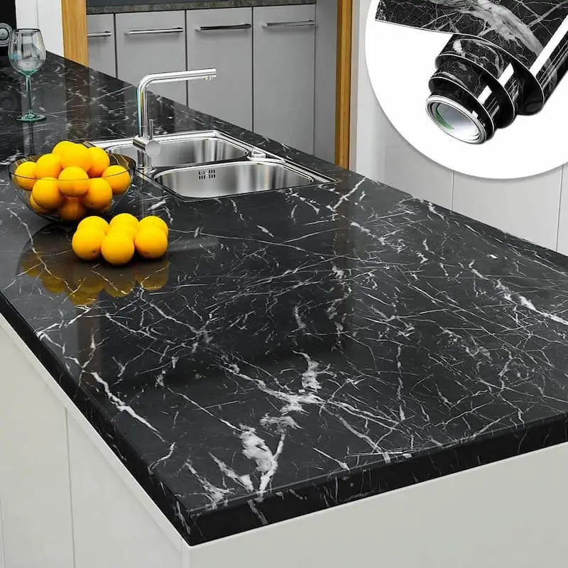 Self-Adhesive Kitchen Marble Sheet – Waterproof & Heat Resistant Wall Sticker for Kitchen, Bathroom & Living Room | Anti-Oil Black Marble Wallpaper (60 × 200 cm)