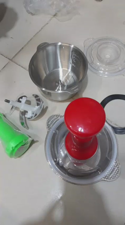 Assorted Stainless Steel Manual Food Chopper 2L – Multi Purpose Vegetable Fruit And Nut Cutter With Hand Push Blades